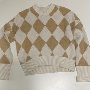 Abercrombie Argyle Patterned Sweater - Cream and Tan